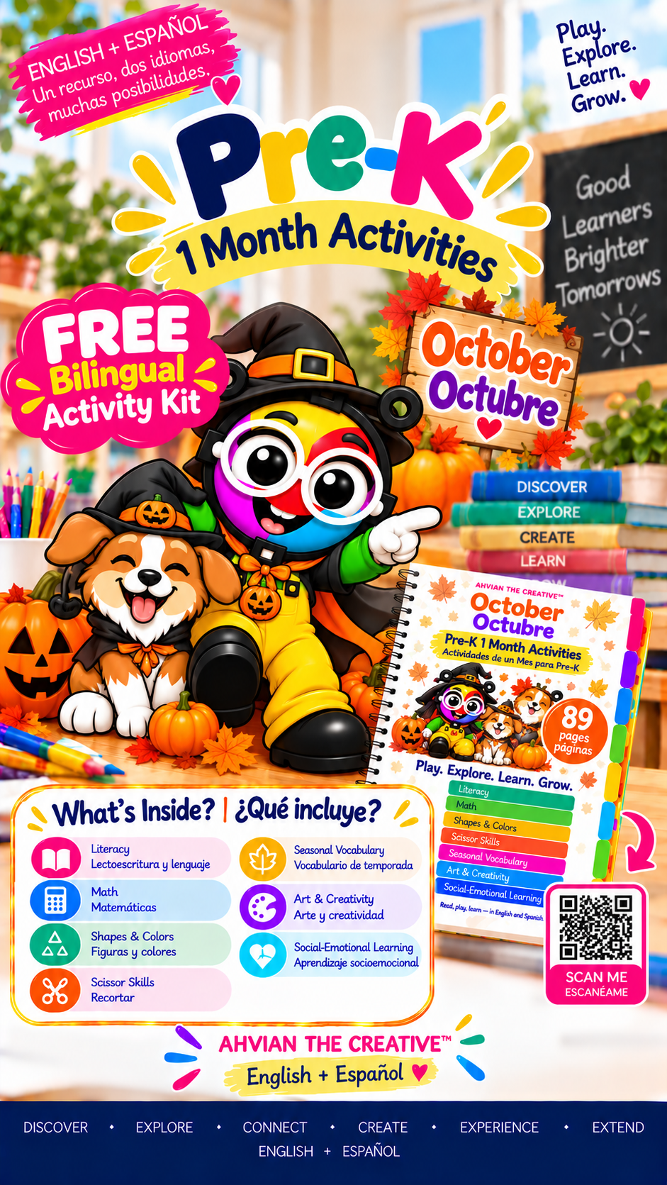 Free October Pre-K Bilingual Activity Kit (90 Pages) | English + Español