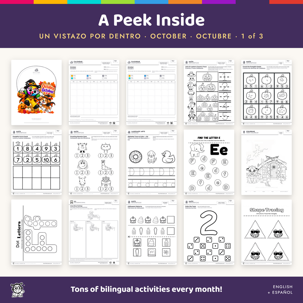 Free October Pre-K Bilingual Activity Kit (90 Pages) | English + Español
