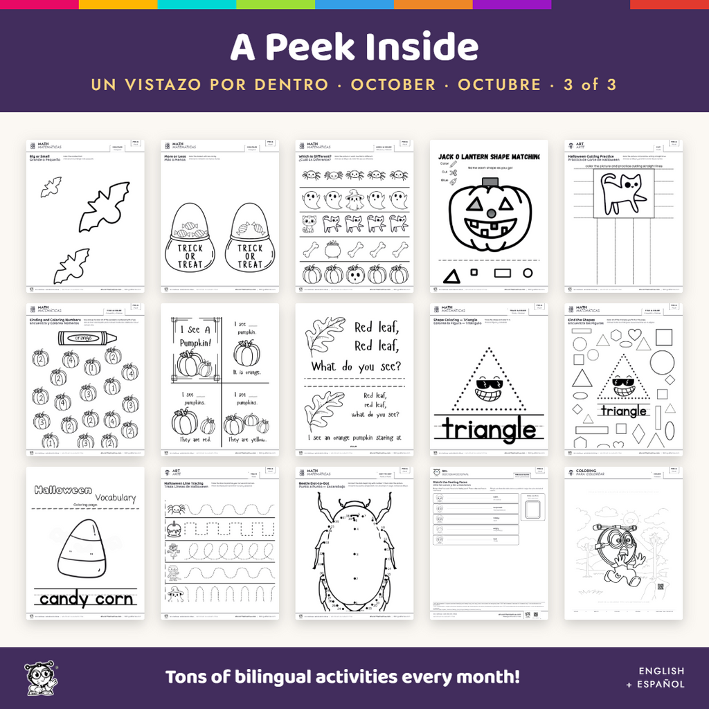 Free October Pre-K Bilingual Activity Kit (90 Pages) | English + Español