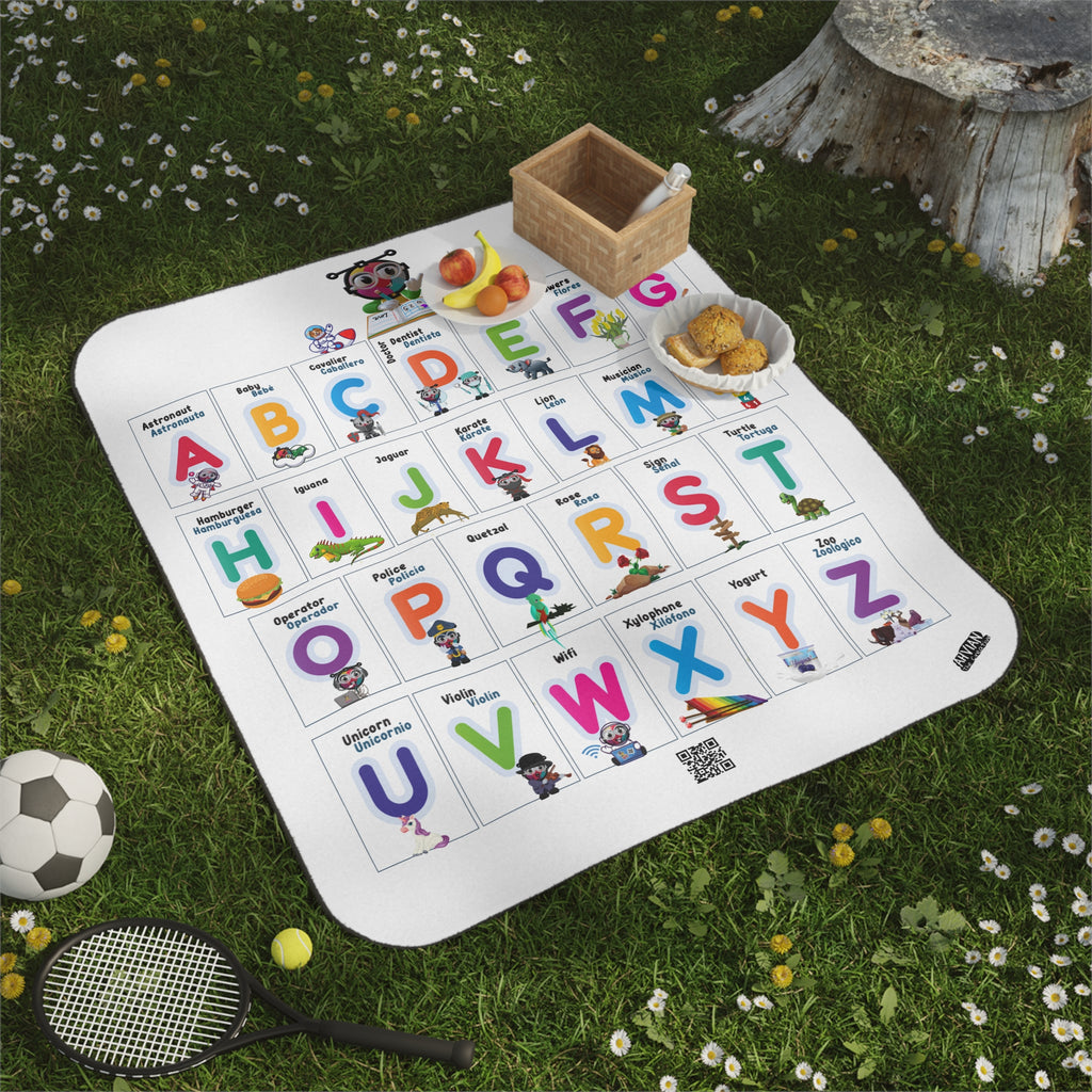 Roll-up Floor Blanket Water-Resistant-Bilingual Alphabet - with strap & buckles to carry