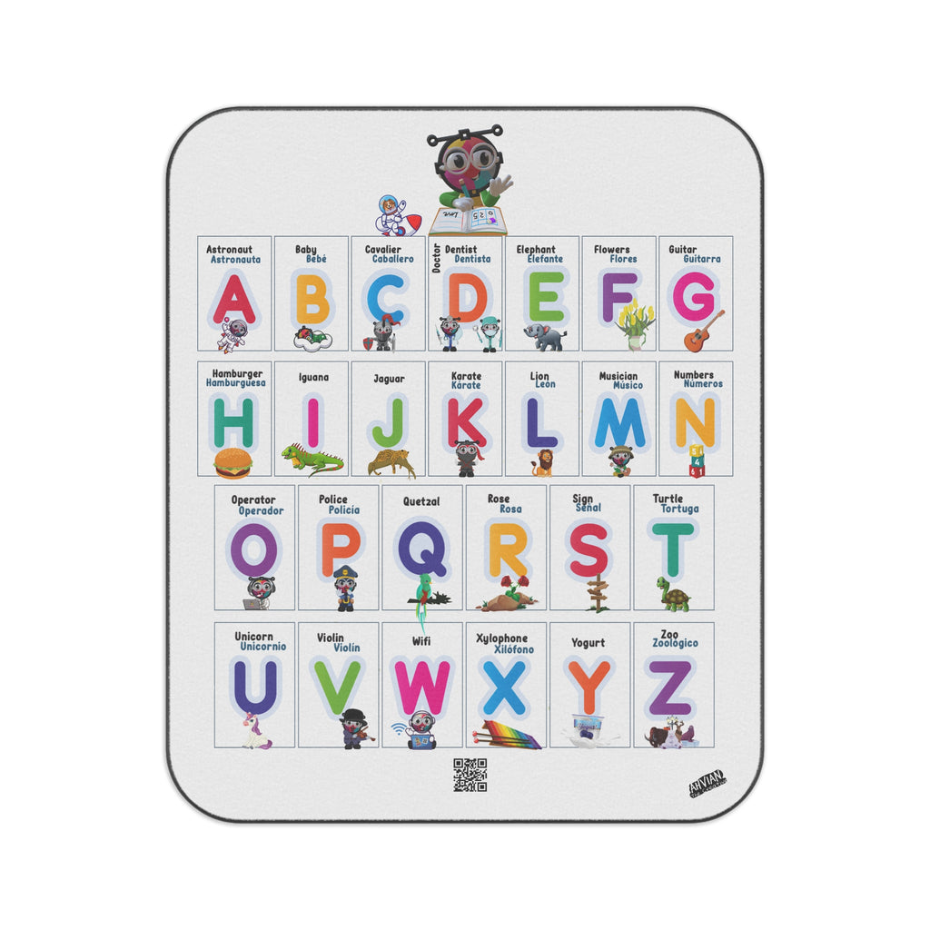Roll-up Floor Blanket Water-Resistant-Bilingual Alphabet - with strap & buckles to carry