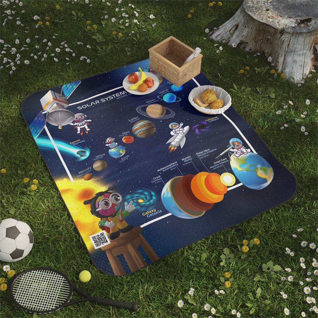 Rolls-up floor Blanket. Classroom Space - Bilingual Solar System waterproof with strap with buckles