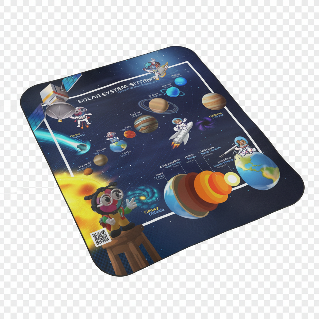 Rolls-up floor Blanket. Classroom Space - Bilingual Solar System waterproof with strap with buckles