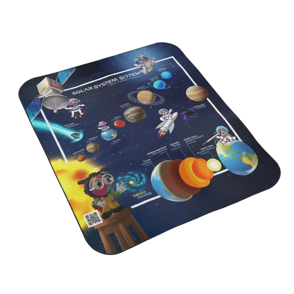 Rolls-up floor Blanket. Classroom Space - Bilingual Solar System waterproof with strap with buckles