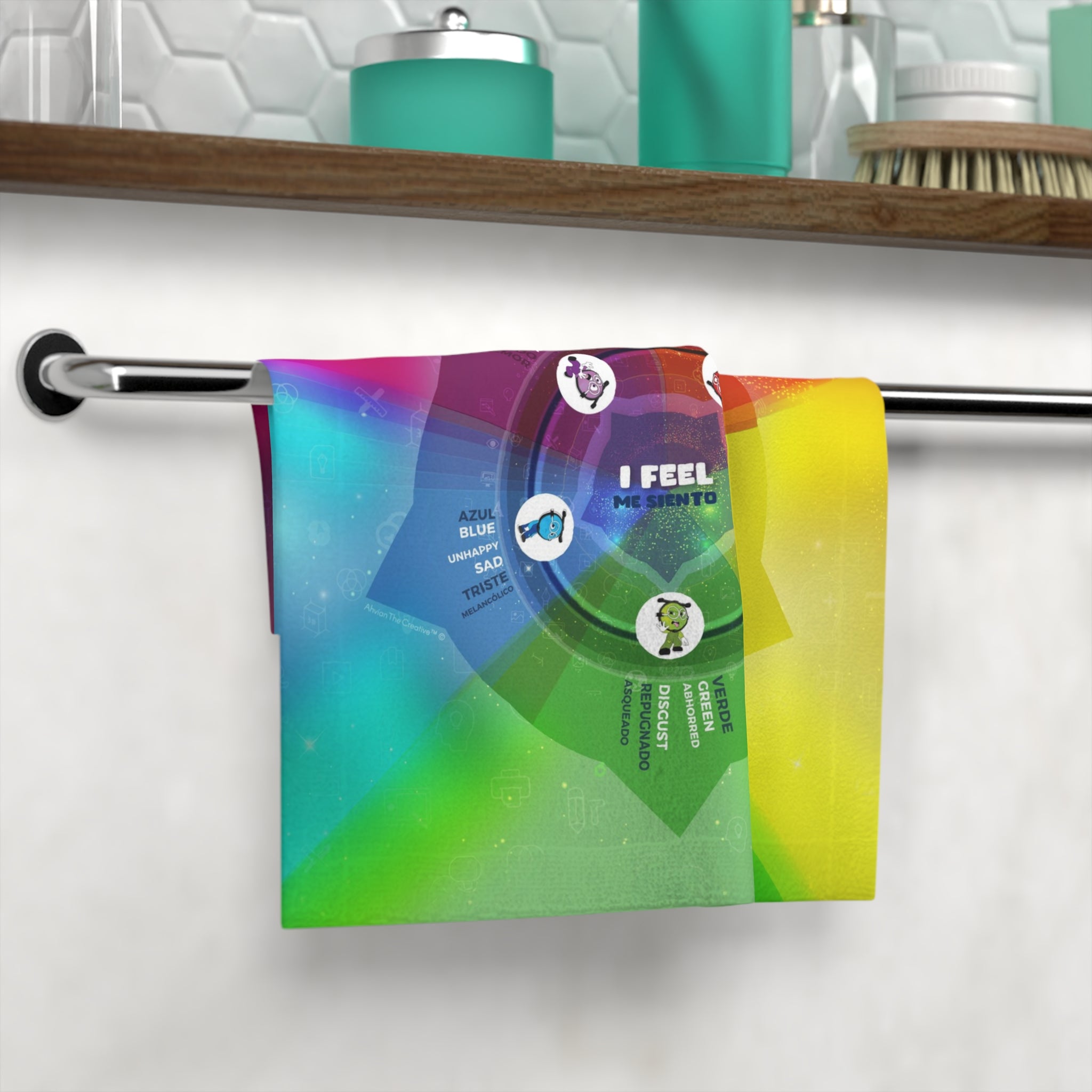 Emotions Learning Towel Bilingual Feelings Wheel (Classroom & Calm Down Tool)