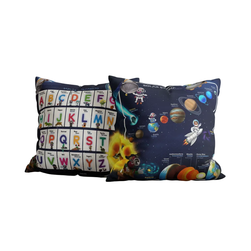 Bilingual Solar System Sensory Faux Suede Square Pillowcase & Bilingual Alphabet Pillowcase