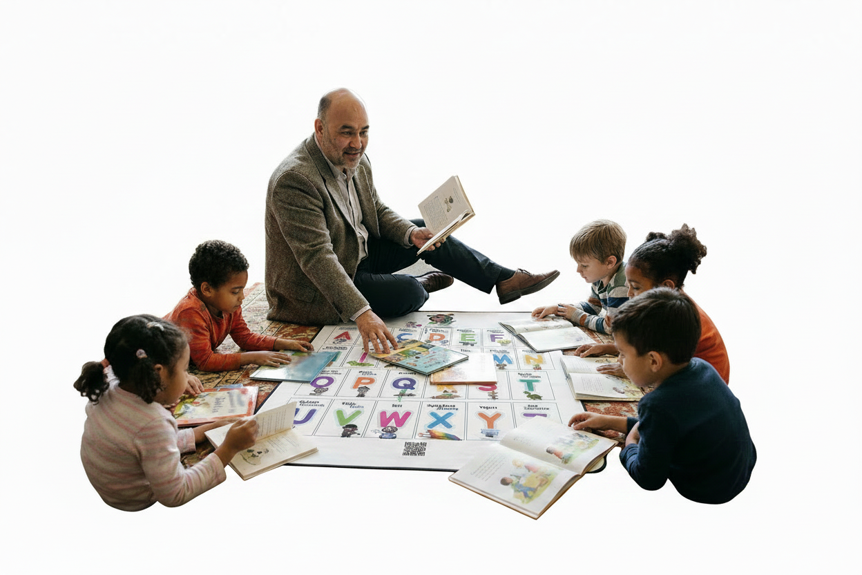 Roll-up Floor Blanket Water-Resistant-Bilingual Alphabet - with strap & buckles to carry