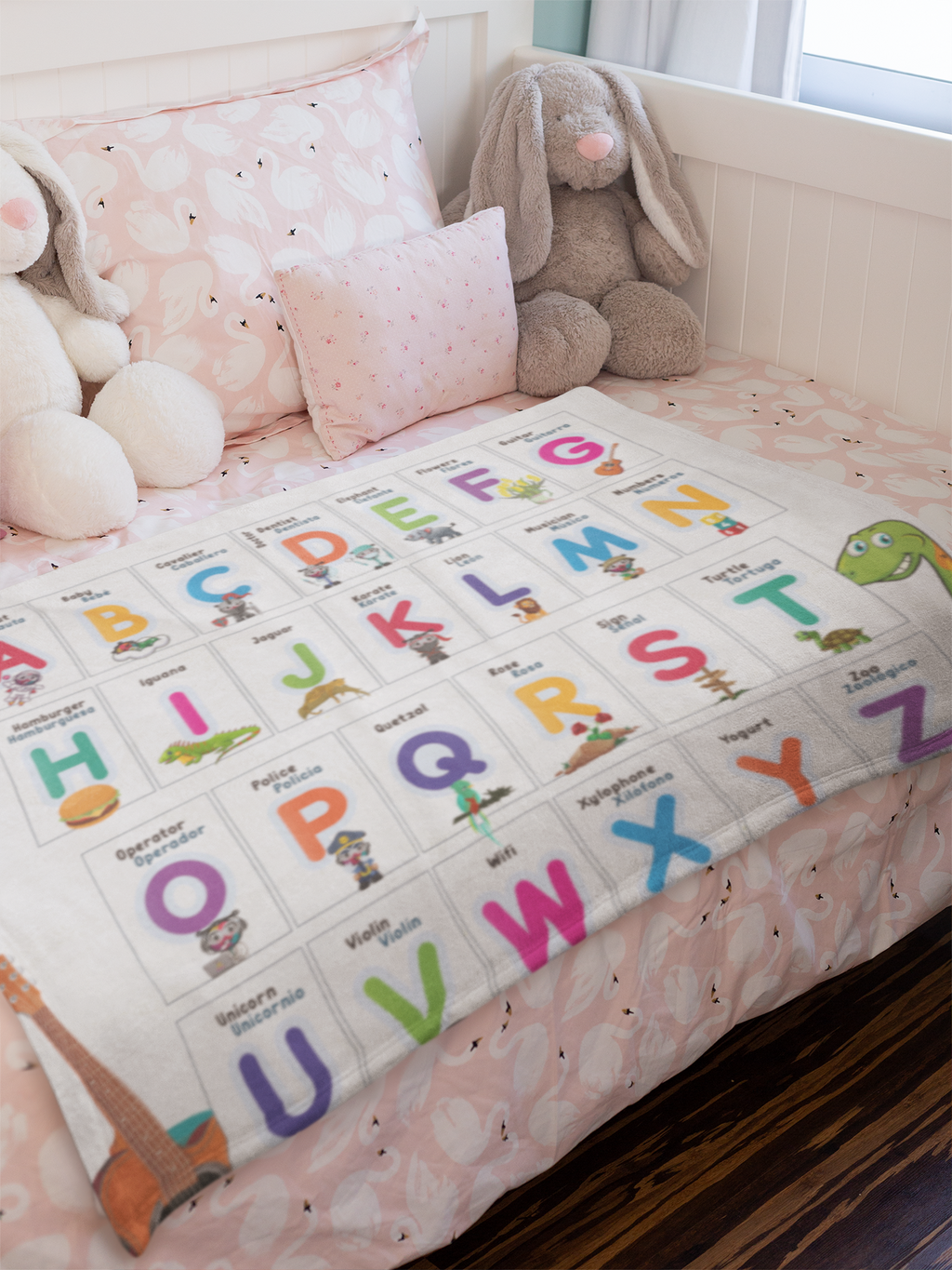 Velveteen Plush Blanket- Bilingual Alphabet - Abecedario en Español e Ingles