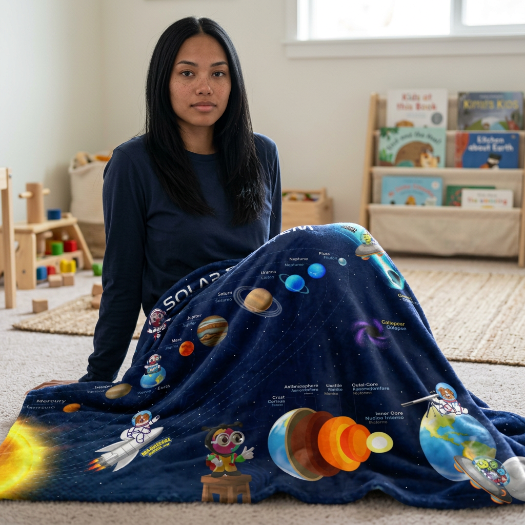 Bilingual Solar System Velveteen Plush Blanket | English & Spanish | 50" × 60"