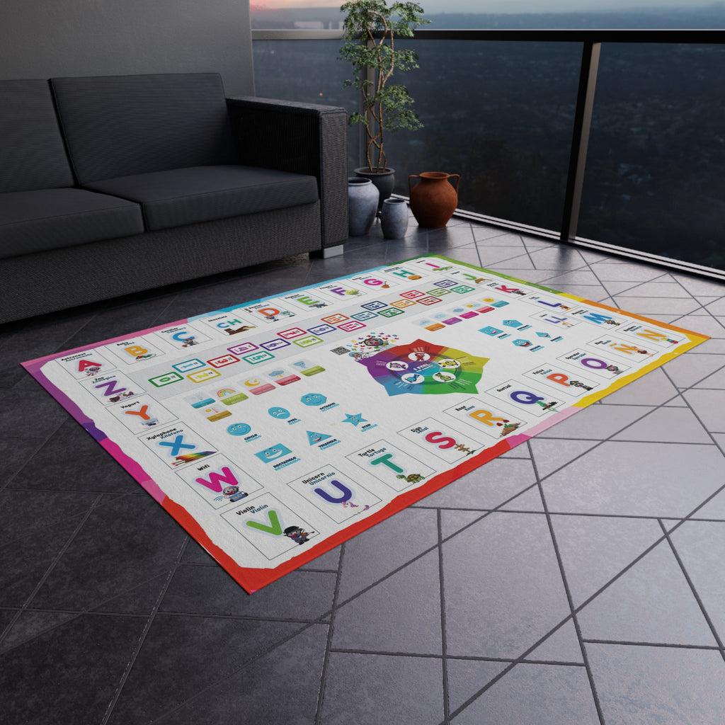 Bilingual Educational Rug  5 ft × 7 ft English/Spanish Carpet (Alphabet, Numbers, Shapes, Emotions  Mat for Kids, Library, Playroom