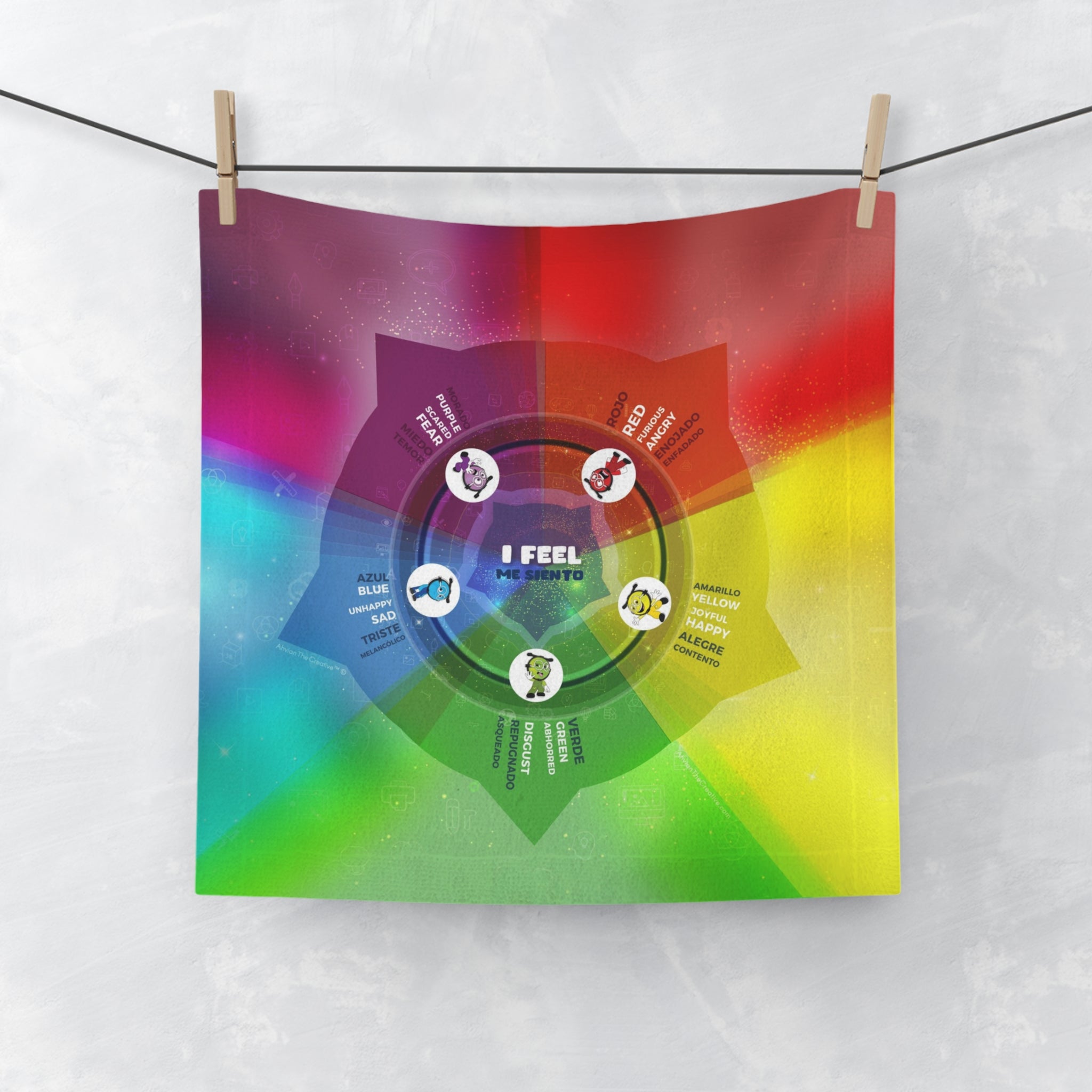 Emotions Learning Towel Bilingual Feelings Wheel (Classroom & Calm Down Tool)