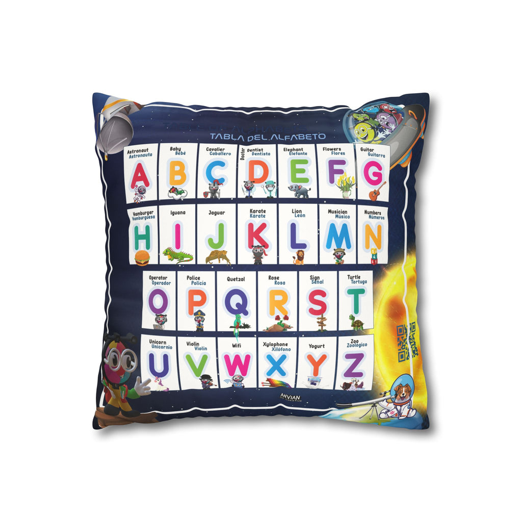 Bilingual Solar System Sensory Faux Suede Square Pillowcase & Bilingual Alphabet Pillowcase