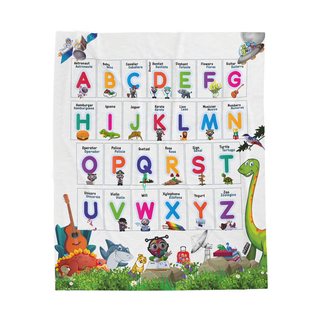 Velveteen Plush Blanket- Bilingual Alphabet - Abecedario en Español e Ingles