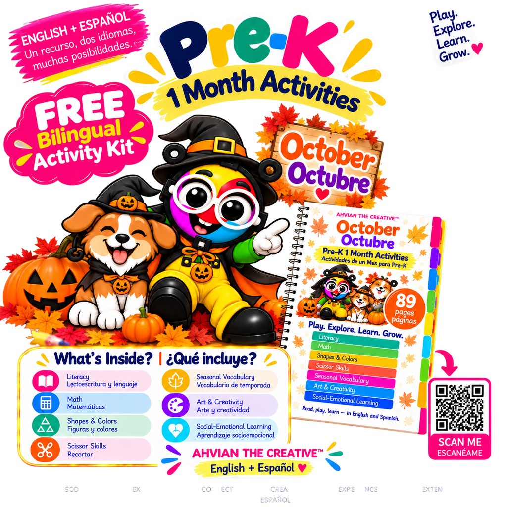 Free October Pre-K Bilingual Activity Kit (90 Pages) | English + Español