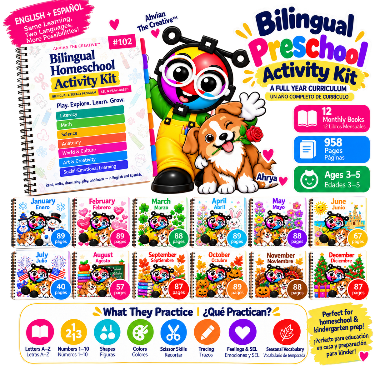 Bilingual "Pre-K+K" Full Year Activity Kit (958 pages)