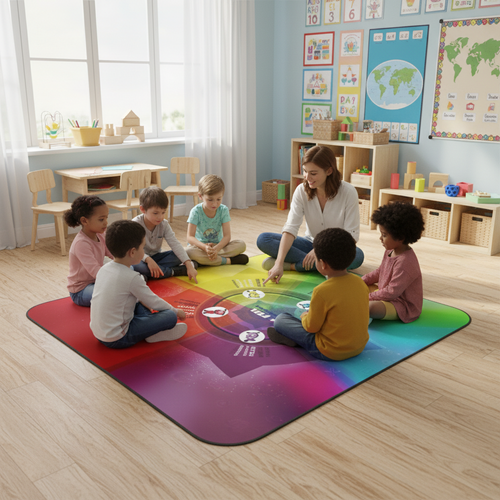 Rolls up Floor Blanket - Bilingual Social Emotional Learning Sensory/Rug with Strap & Buckles to Carry