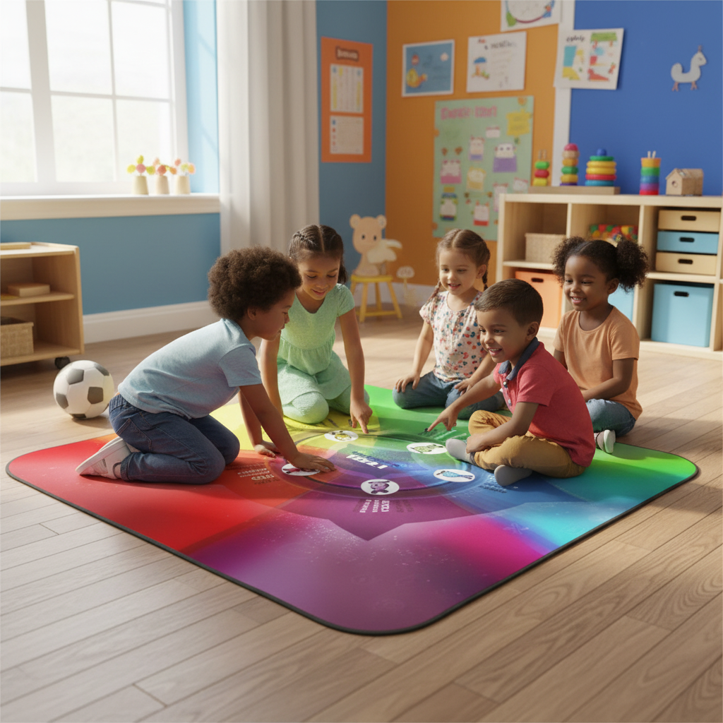 Rolls up Floor Blanket - Bilingual Social Emotional Learning Sensory/Rug with Strap & Buckles to Carry